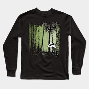 Romantic Twilight Forest with Badger Drawing Long Sleeve T-Shirt